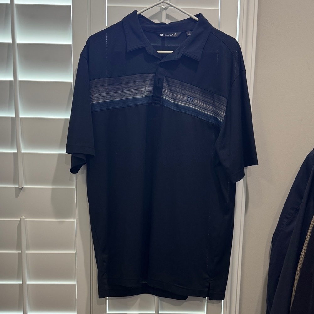 Travis Mathew Black Polo with Gray Stripes